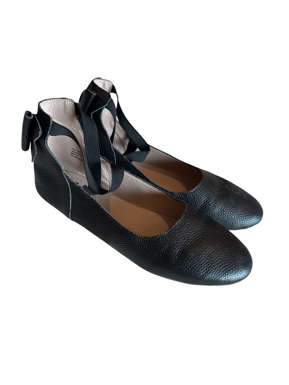 Monkey Feet Black Leather Ankle-Tie Ballet Flats size 10/10.5 or eu 41